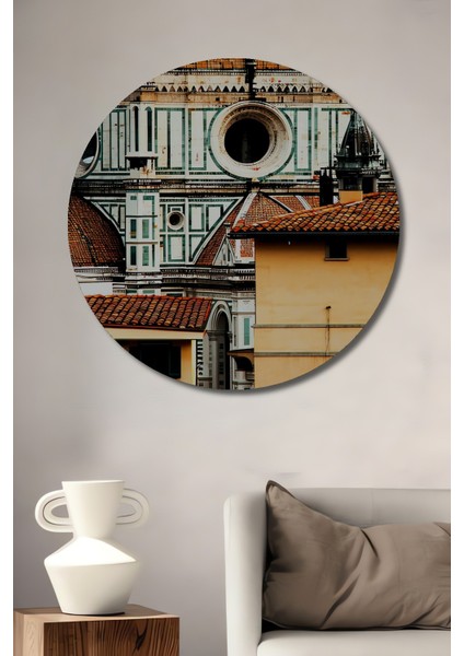 Floransa Katedrali Yağlı Boya Görünümlü Dekoratif Ahşap Ev/işyeri/ofis Yuvarlak Tablo