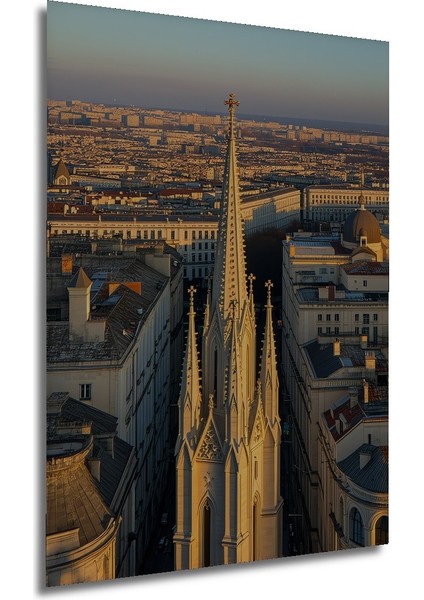 Gotik Katedral Şehir Manzarası Yağlı Boya Görünümlü Dekoratif Ahşap Ev/işyeri/ofis Kare Tablo modelleri