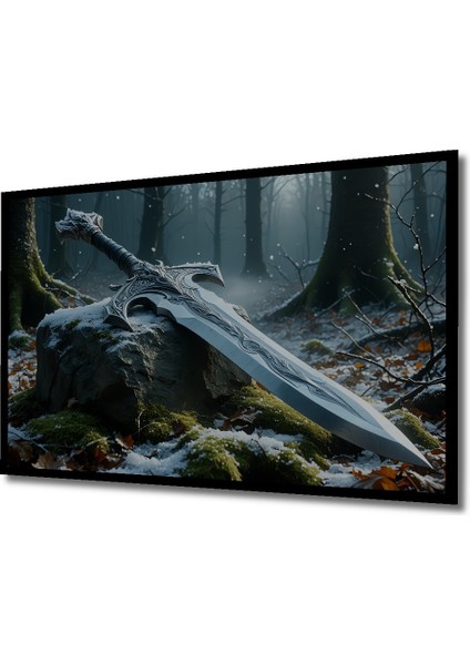 Çerçeve Görünümlü Efsanevi Kılıç Yağlı Boya Görünümlü Dekoratif Ahşap Ev/işyeri/ofis Kare Tablo fiyatları