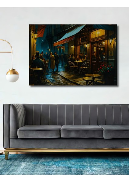 Paris Sokaklarında Yağlı Boya Görünümlü Nostaljik Kahve Molası Ev/işyeri/ofis/salon Dekoratif Tablo