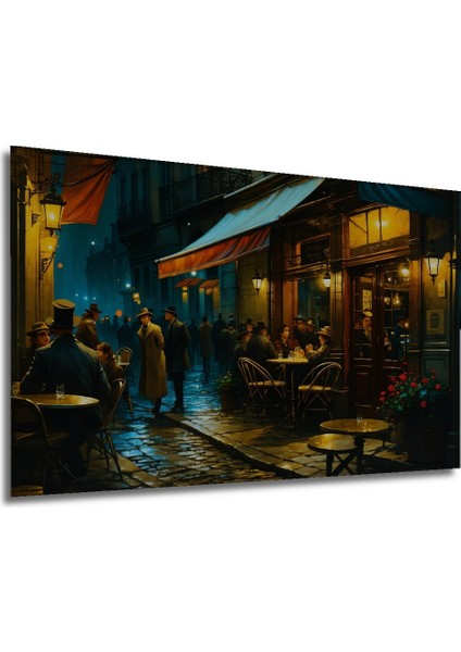Paris Sokaklarında Yağlı Boya Görünümlü Nostaljik Kahve Molası Ev/işyeri/ofis/salon Dekoratif Tablo modelleri