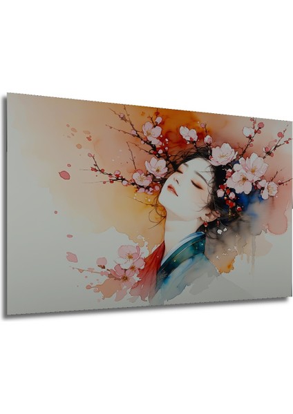 Çiçek Taçlı Kadın Sulu Boya Görünümlü Dekoratif Ahşap Ev/işyeri/ofis Kare Tablo modelleri