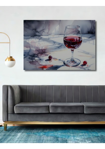 Kırmızı Şarap Sulu Boya Görünümlü Dekoratif Ahşap Dekoratif Ev/işyeri/ofis Kare Tablo