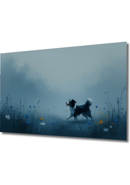 Pastel Tonlarda Köpek ve Çiçek Tarlası Ev/işyeri/ofis Dekoratif Ahşap Kare Tablosu fiyatları