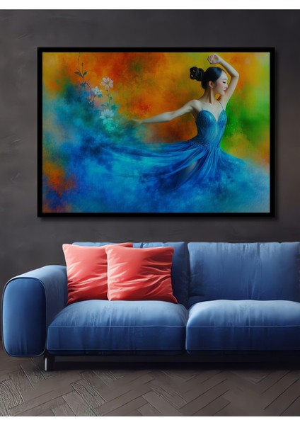 Çerçeve Görünümlü Dans Eden Zarafet Sulu Boya Görünümlü Ev/işyeri/ofis Dekoratif Ahşap Kare Tablo