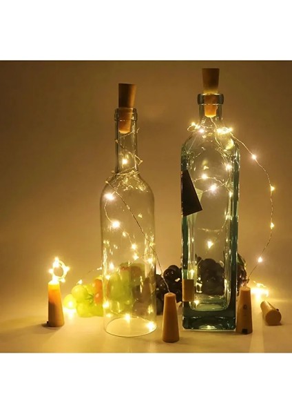 2 Adet Mantar Tıpa Şeklinde Peri LED 1,5 Metre Kendinden Pilli Şişe Peri LED Dekoratif Aydınlatma Şişe LED