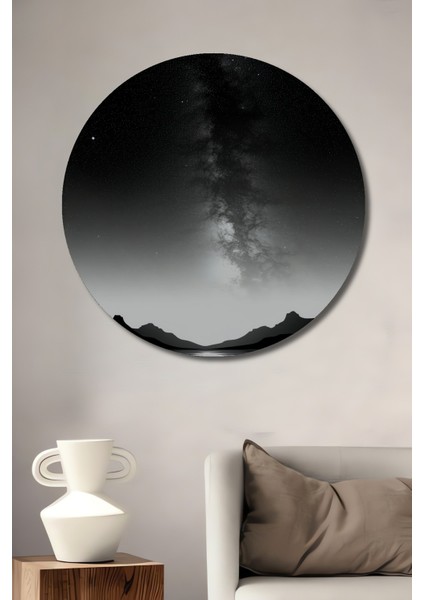 Siyah Beyaz Samanyolu Göl Manzarası Dekoratif Ahşap Ev/işyeri/ofis Yuvarlak Tablo