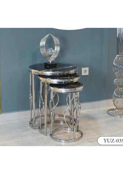 Mim Siyah Mermer - Gümüş Yumurta Zigon Sehpa