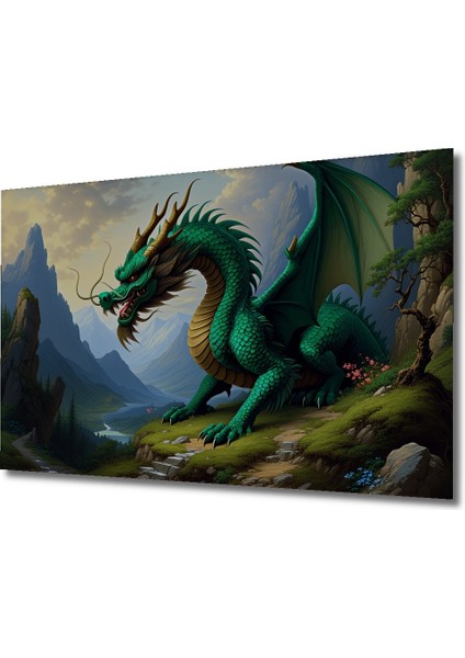 Yeşil Ejderha Dağ Manzarası Yağlı Boya Görünümlü Dekoratif Ahşap Ev/işyeri/ofis Kare Tablo fiyatları