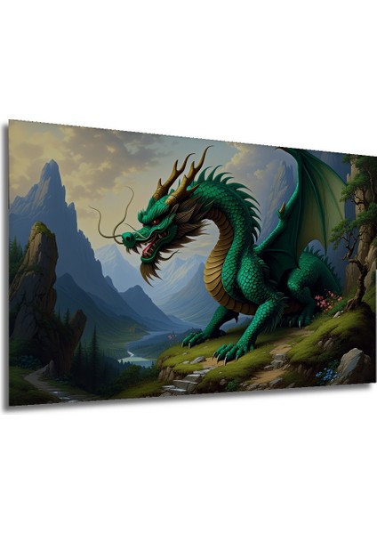 Yeşil Ejderha Dağ Manzarası Yağlı Boya Görünümlü Dekoratif Ahşap Ev/işyeri/ofis Kare Tablo modelleri