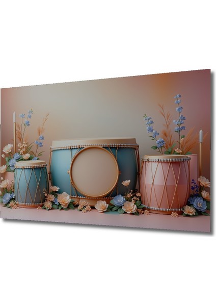 Pastel Rüyası Davul ve Çiçekler Dekoratif Ahşap Ev/işyeri/ofis Kare Tablo fiyatları