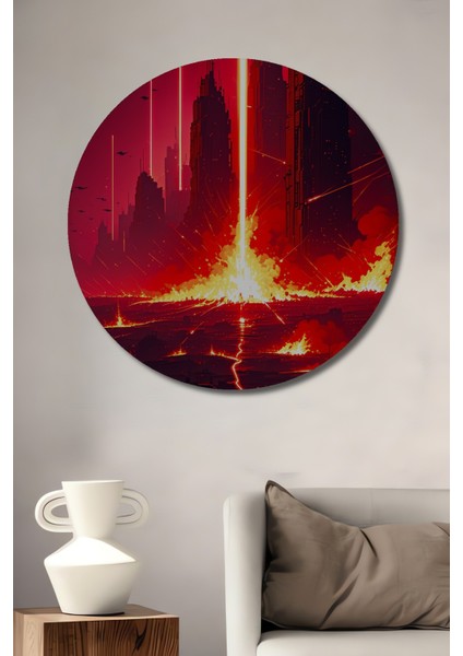 Kıyamet Günü Modern Sanat Yağlı Boya Görünümlü Ev/işyeri/ofis Dekoratif Ahşap Yuvarlak Tablo