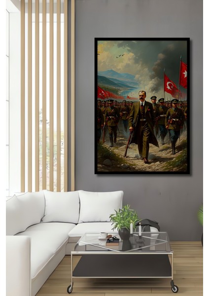 Çerçeve Görünümlü Zafer Yürüyüşü Yağlı Boya Görünümlü Dekoratif Ahşap Ev/işyeri/ofis Kare Tablo