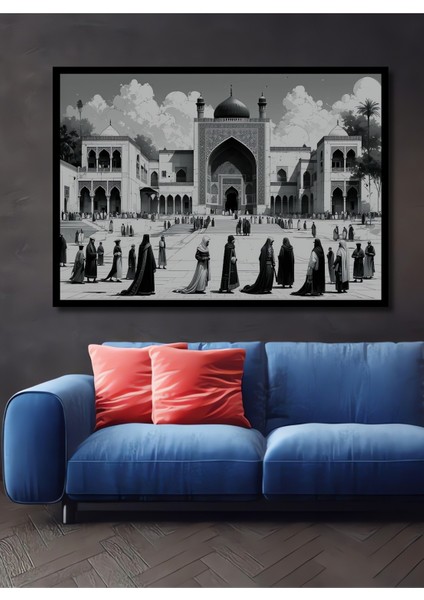 Çerçeve Görünümlü Müslüman Mimari Kara Kalem Görünümlü Dekoratif Ahşap Ev/işyeri/ofis Kare Tablo