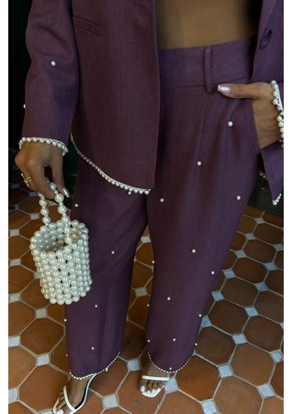 Ezel Glory Inci Detaylı Ceket Pantolon Keten Takım 10124 fırsatları