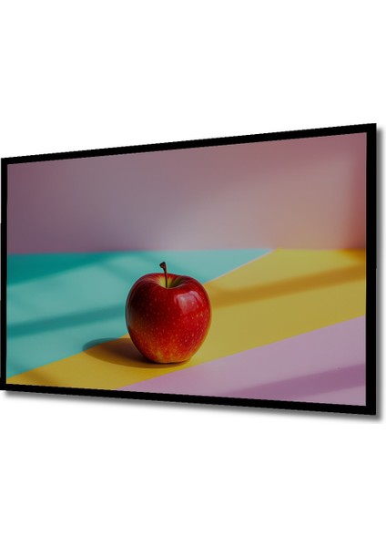Çerçeve Görünümlü Renkli Zemin Üzerinde Kırmızı Elma Modern Sanat Dekoratif Ahşap Ofis Kare Tablo fiyatları
