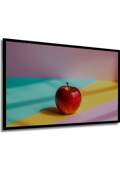 Çerçeve Görünümlü Renkli Zemin Üzerinde Kırmızı Elma Modern Sanat Dekoratif Ahşap Ofis Kare Tablo modelleri