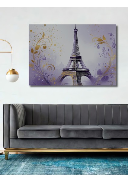 Eiffel Kulesi Lavanta Rüyası Sulu Boya Görünümlü Dekoratif Ahşap Ev/işyeri/ofis Kare Tablo