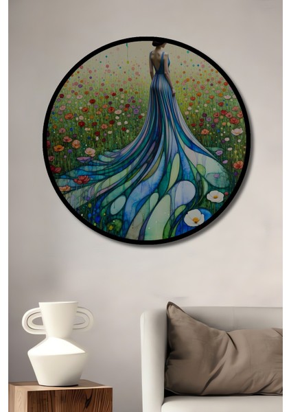 Çerçeve Görünümlü Çiçek Bahçesinde Dans Eden Zarafet Sulu Boya Görünümlü Dekoratif Ahşap Ofis Tablo