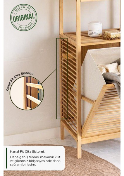 Bambu Kirli Sepetli 3 Raflı Çok Amaçlı Banyo Düzenleyici Çamaşır Sepeti Organizer DB-0002 indirimleri