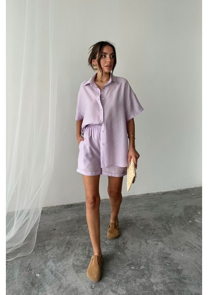 Ezel Glory Gömlek - Şort Takım - Lila