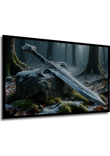 Çerçeve Görünümlü Efsanevi Kılıç Yağlı Boya Görünümlü Dekoratif Ahşap Ev/işyeri/ofis Kare Tablo modelleri