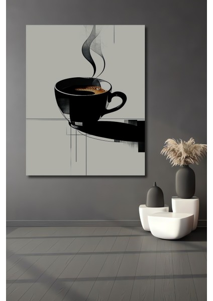 Minimalist Kahve Keyfi Kara Kalem Görünümlü Dekoratif Ahşap Ev/işyeri/ofis Kare Tablo