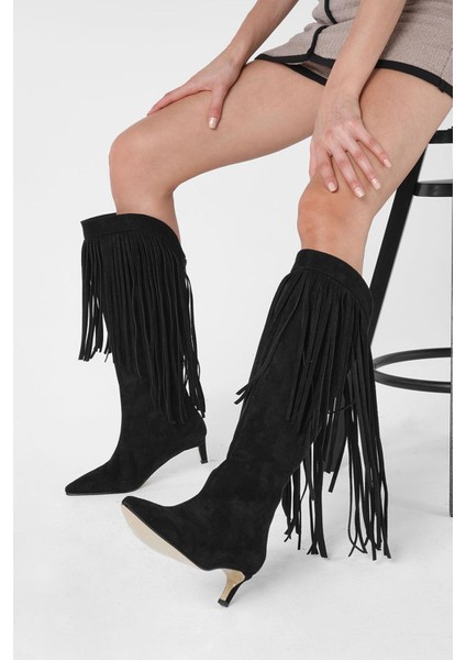 Nikki Siyah Renk Püsküllü Kadın Çizme
