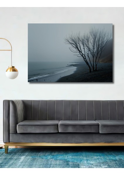 Sisli Sahil Ağaçları Yağlı Boya Görünümlü Dekoratif Ahşap Ev/işyeri/ofis Kare Tablo