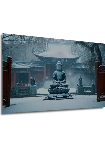 Karda Meditasyon Yapan Buda Heykeli Yağlı Boya Görünümlü Dekoratif Ahşap Ev/işyeri/ofis Kare Tablo modelleri