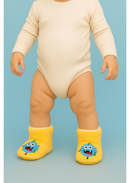 Bebek & Çocuk Kaydırmaz Tabanlı Ev Botu / Panduf / Kışlık Peluş Bot Çizgi Film Karekter Desenli