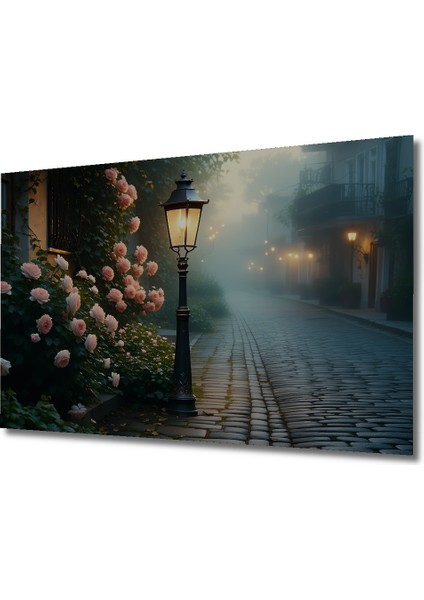 Pembe Gül Bahçesi Sokak Lambası Yağlı Boya Görünümlü Dekoratif Ahşap Ev/işyeri/ofis Kare Tablo fiyatları