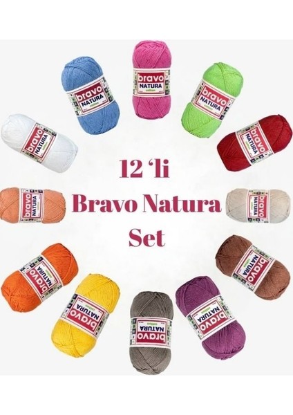 Natura 12 Adet 100 Gram Yumak 12 x 200 Metre %100 Koton Iplik