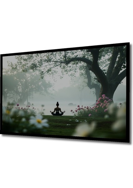 Çerçeve Görünümlü Sulu Boya Görünümlü Yoga Huzuru Manzarası Dekoratif Ahşap Işyeri/ofis Kare Tablo fiyatları