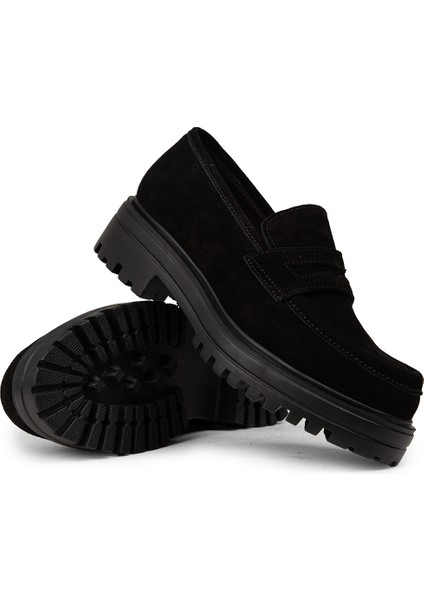 Kadın Hakiki Süet Siyah Loafer Ayakkabı - 01903ZSYHE03 modelleri
