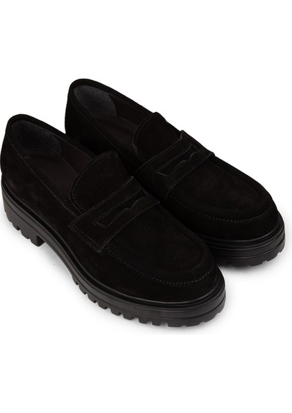 Kadın Hakiki Süet Siyah Loafer Ayakkabı - 01903ZSYHE03 fırsatları