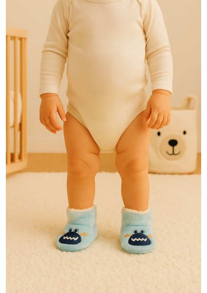 Bebek & Çocuk Kaydırmaz Tabanlı Ev Botu / Panduf / Kışlık Peluş Bot / Desenli