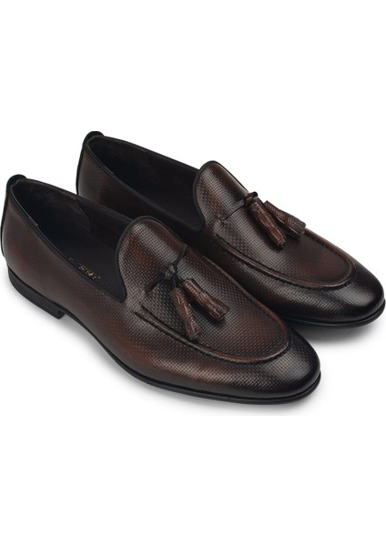 Erkek Hakiki Deri Taba Rengi Vintage Püsküllü Loafer - 01701MTBAC22 fiyatları