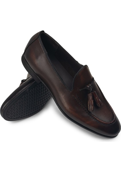 Erkek Hakiki Deri Taba Rengi Vintage Püsküllü Loafer - 01701MTBAC22 modelleri