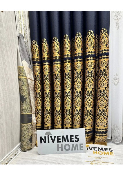 Nivemeshome Side FT632057 V- 503 Lacivert 1/3 Sık Pileli Fon Perde Apm modelleri