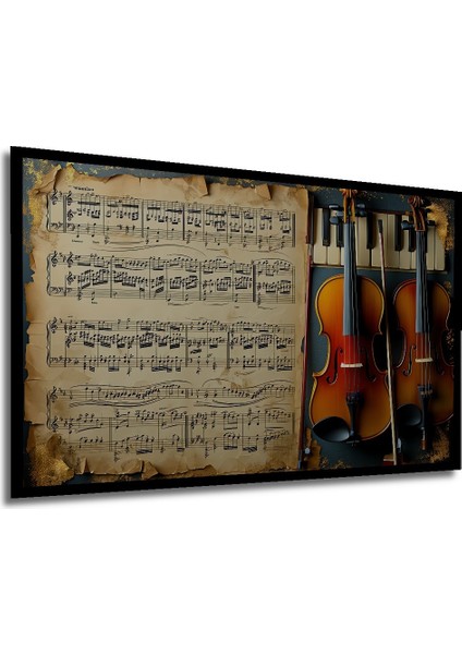 Çerçeve Görünümlü Nostaljik Melodi Yağlı Boya Görünümlü Dekoratif Ahşap Ev/işyeri/ofis Kare Tablo modelleri