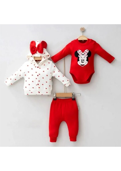 Cayzen Hırkalı 3'lü Micky Kalpli Kız Bebek Takımı