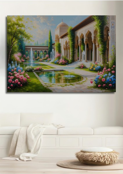 Rüya Sarayı Bahçesi Yağlı Boya Görünümlü Dekoratif Ahşap Ev/işyeri/ofis Kare Tablo