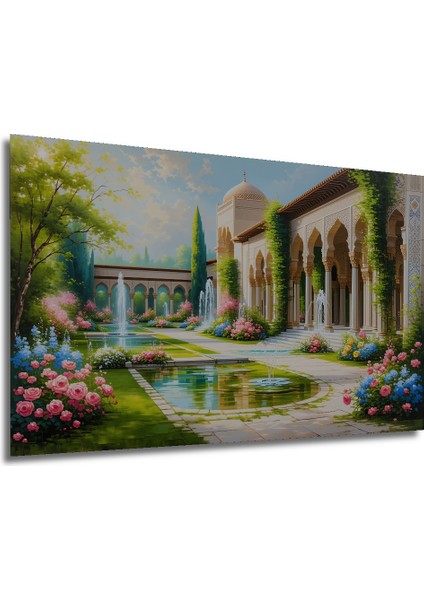 Rüya Sarayı Bahçesi Yağlı Boya Görünümlü Dekoratif Ahşap Ev/işyeri/ofis Kare Tablo modelleri