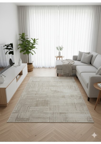 Impressive Koleksiyonu 4 Metrekare Bej Krem Modern Salon Mutfak Yatak Odası Halısı