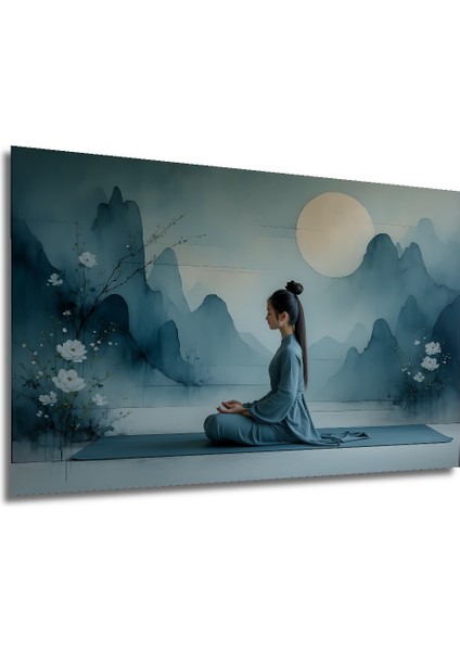 Huzurlu Meditasyon Sulu Boya Görünümlü Dekoratif Ahşap Ev/işyeri/ofis Kare Tablo modelleri