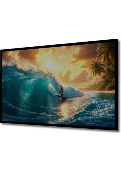 Çerçeve Görünümlü Sörfçü Cenneti Yağlı Boya Görünümlü Dekoratif Ahşap Ev/işyeri/ofis Kare Tablo fiyatları