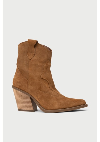 Kadın Hakiki Süet Taba Rengi Western Bot - Z1611ZTBAC01