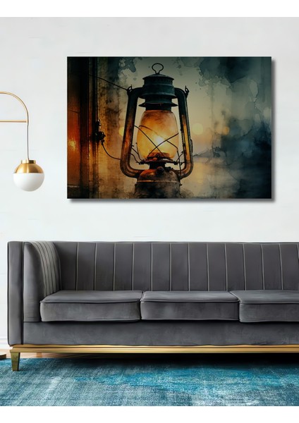 Sulu Boya Görünümlü Nostaljik Lamba Aydınlığı Ev/işyeri/ofis/salon Ahşap Dekoratif Kare Tablo