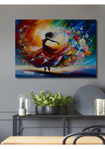 Çiçek Dansı Yağlı Boya Görünümlü Dekoratif Ahşap Ev/işyeri/ofis Kare Tablo